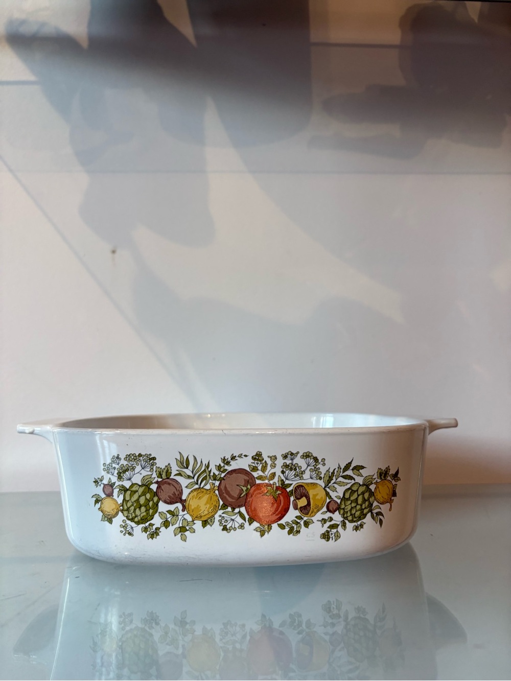 Corningware White Casserole with Fruit Pattern